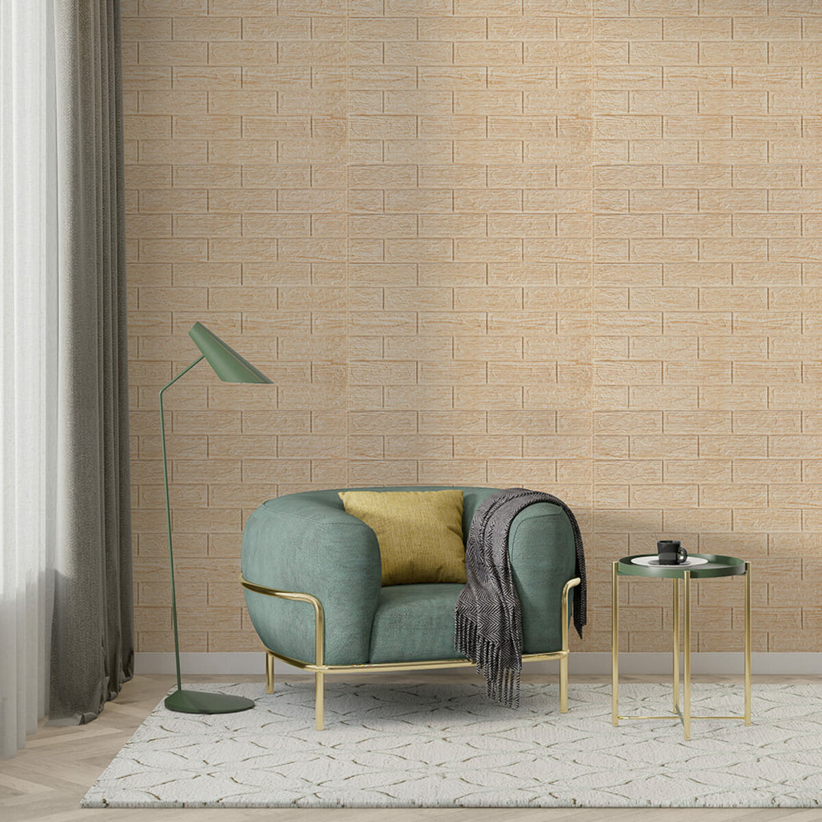 Самоклеющаяся декоративная 3D панель под кирпич бежевая полоска 700x770x5мм (184) SW-00000489 — изображение 5