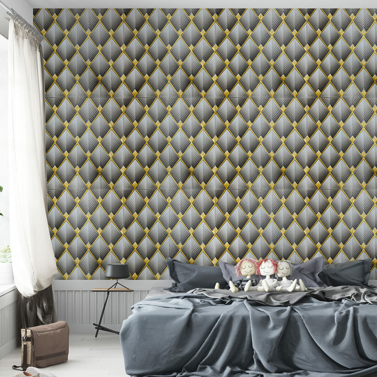 Панель стеновая 3D 700х700х4мм ромбы серые (D) SW-00001986 — изображение 5