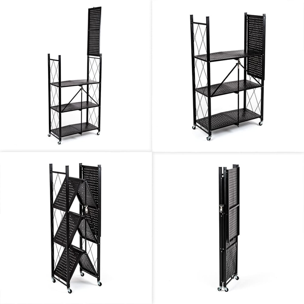 Стеллаж мобильный четырехъярусный универсальный раскладной из нержавеющей стали черный 126*72*34см SW-00002098 — изображение 6