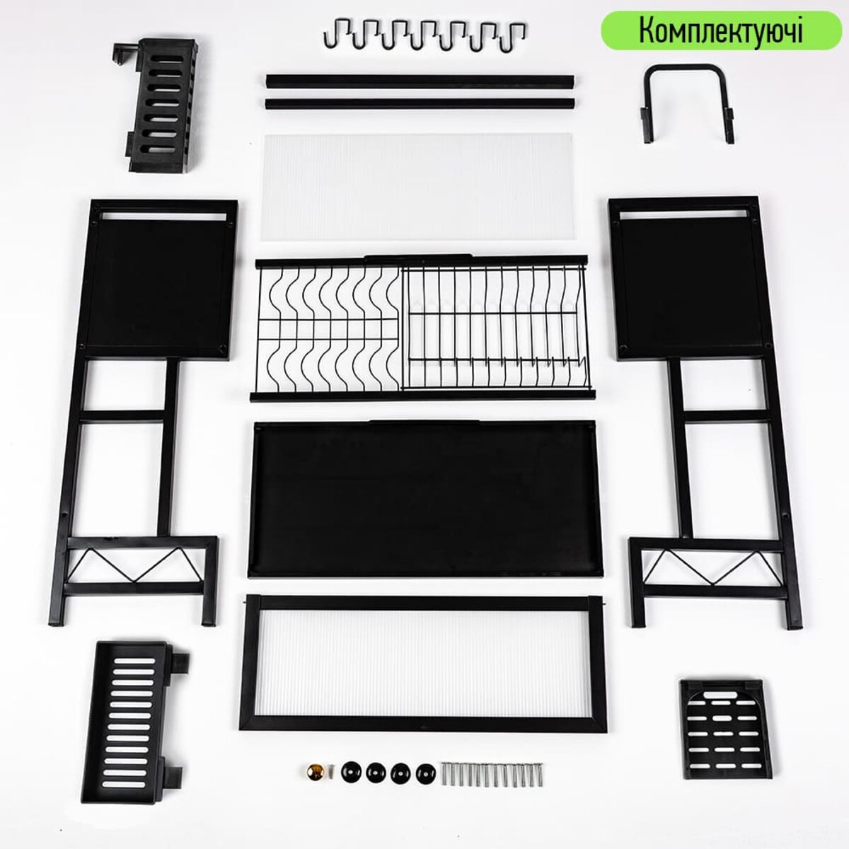 Полка-органайзер для хранения и сушки посуды над раковиной мобильная из нержавеющей стали черная 65*30*78см SW-00002115 — изображение 6