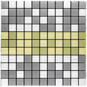 Самоклеющаяся алюминиевая плитка серебряная с золотом мозаика 300х300х3мм SW-00001826 (D)