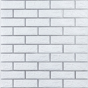 Самоклеющаяся 3D панель кирпич белый полоска серебро 700х770х3мм (100-3) SW-00000752