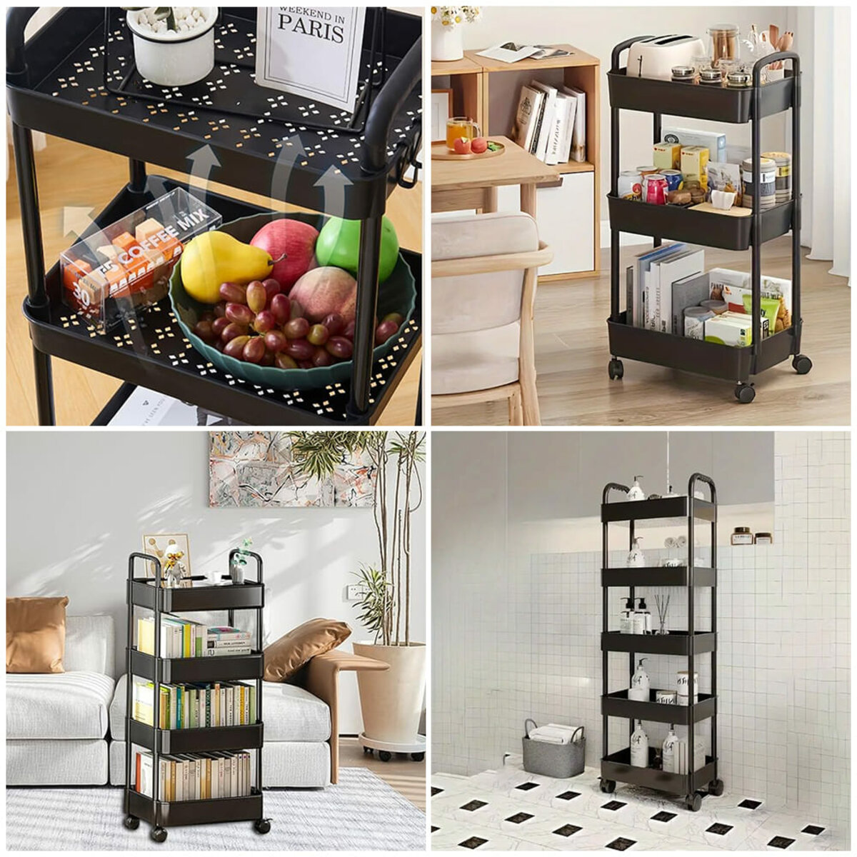 Этажерка мобильная пятиярусная универсальная пластиковая черная 41*25*127см SW-00002109 — изображение 7