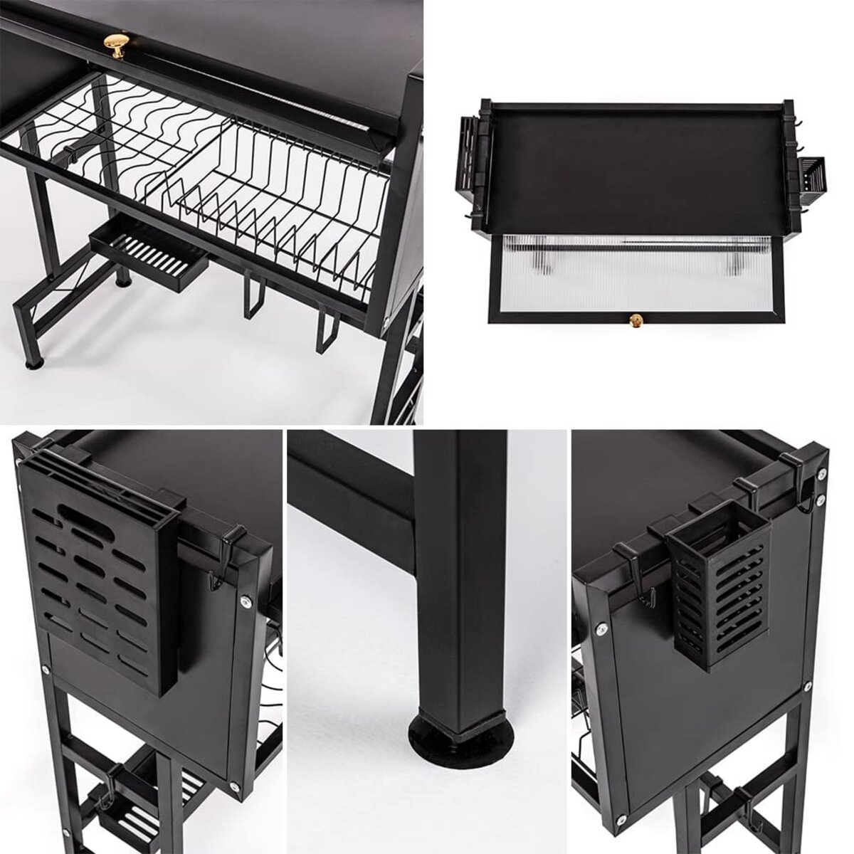 Полка-органайзер для хранения и сушки посуды над раковиной мобильная из нержавеющей стали черная 65*30*78см SW-00002115 — изображение 5