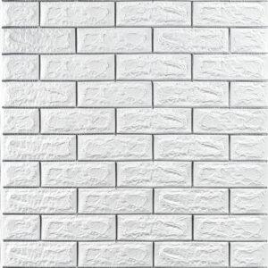 Самоклеющаяся 3D панель кирпич белый полоска серебро 700х770х7мм (100-7) SW-00000754