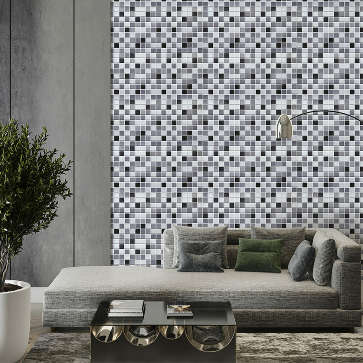 Декоративная ПВХ панель черно-белая мозаика 960х480х4мм SW-00001432 — изображение 6